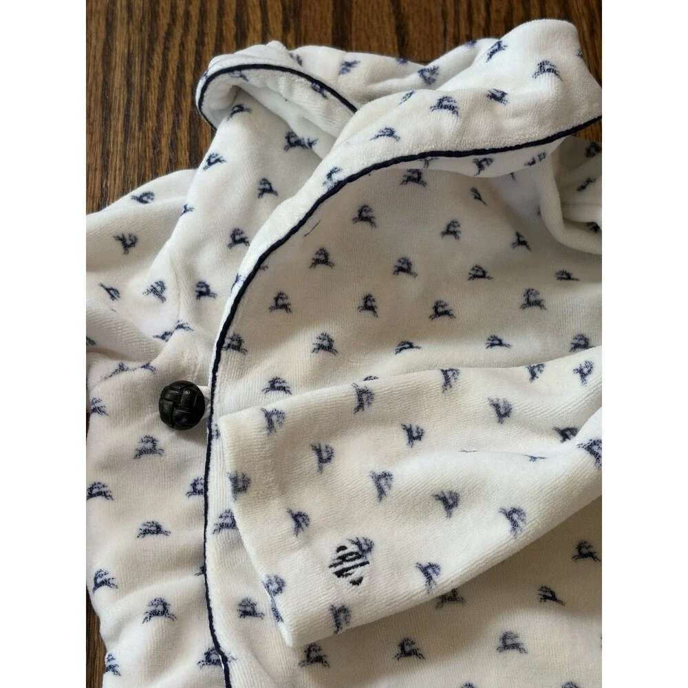 Ralph Lauren White Fleece Deer Print Footed One‎ Piece Bodysuit Baby 6 months